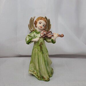 VTG Fontanini Plastic Depose Italy Angel #163 Green Figurine Playing Violin